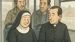 Vtip: Ide jeptiška autobusom so sadrou