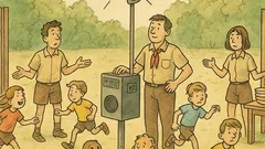 Vtip: Rozhlas v tábore hlási obedy…