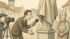 Vtip: Reportér sa pýta majstra na sochu