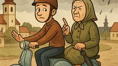 Vtip: Vnuk vezie starkú na skútri