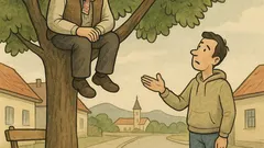 Vtip: Sedí starček na strome…