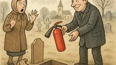 Vtip: Jano, prečo hádže hasiaci prístroj do hrobu?